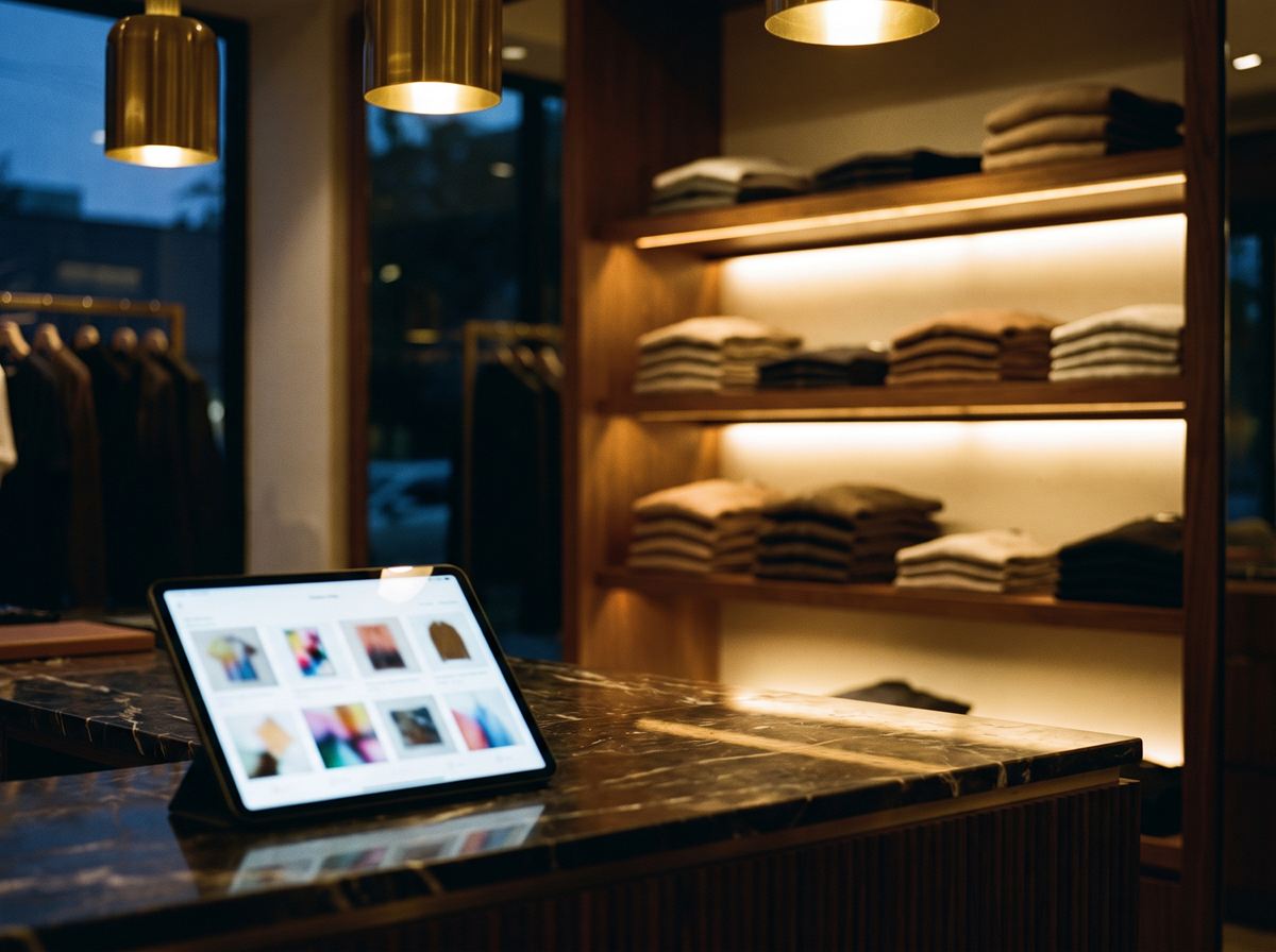 Tienda de ropa con su catálogo online en una tableta